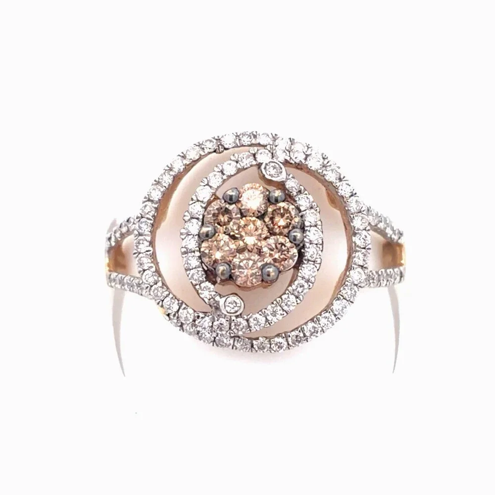 Designer Kallati 14K Yellow Gold Coco & White Diamond Floral Open Swirl Ring